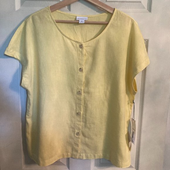 Liz Clairborne Short Sleeve Yellow Linen Blend Top - NWT - Picture 1 of 6